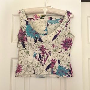 Vintage Corset Short sleeve top, Handmade Blue Floral Tank Top, Women's Size XS